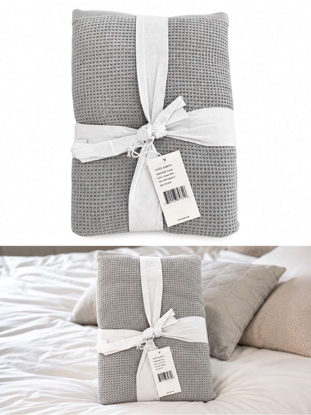 Cozy Earth Waffle Bath Towels Harbor Mist Gray New With Tags